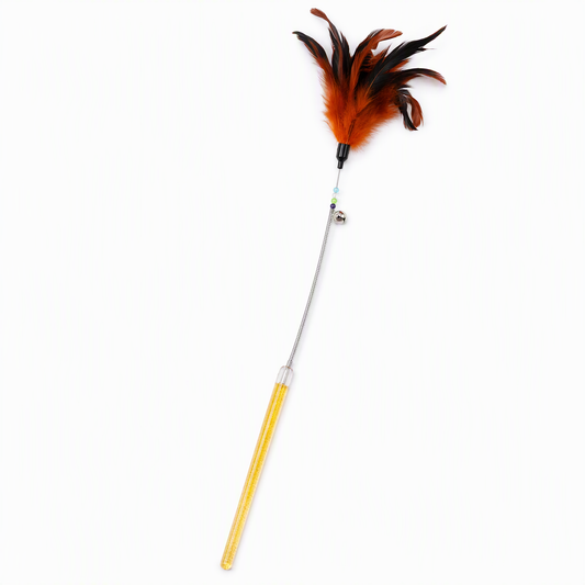 Feather teaser wand with spring wire and sparkle handle