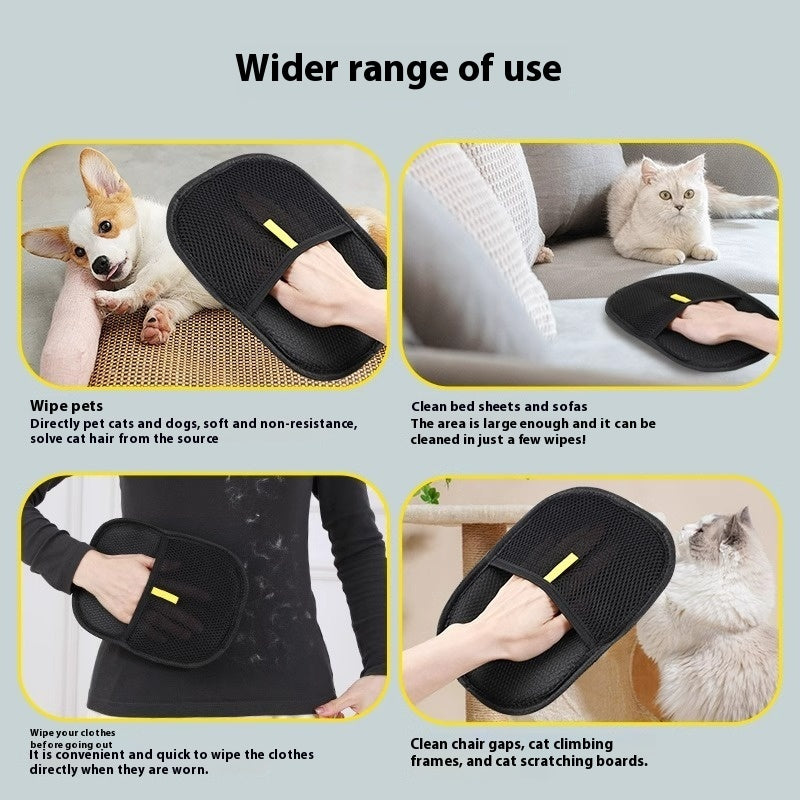 Pet hair remover mitt removing loose fur