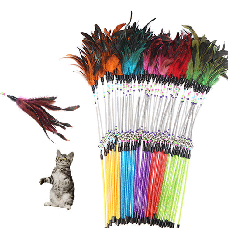 Feather teaser wands in assorted handle colors