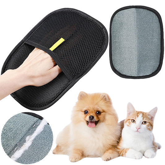 Pet hair remover grooming mitt with dog and cat