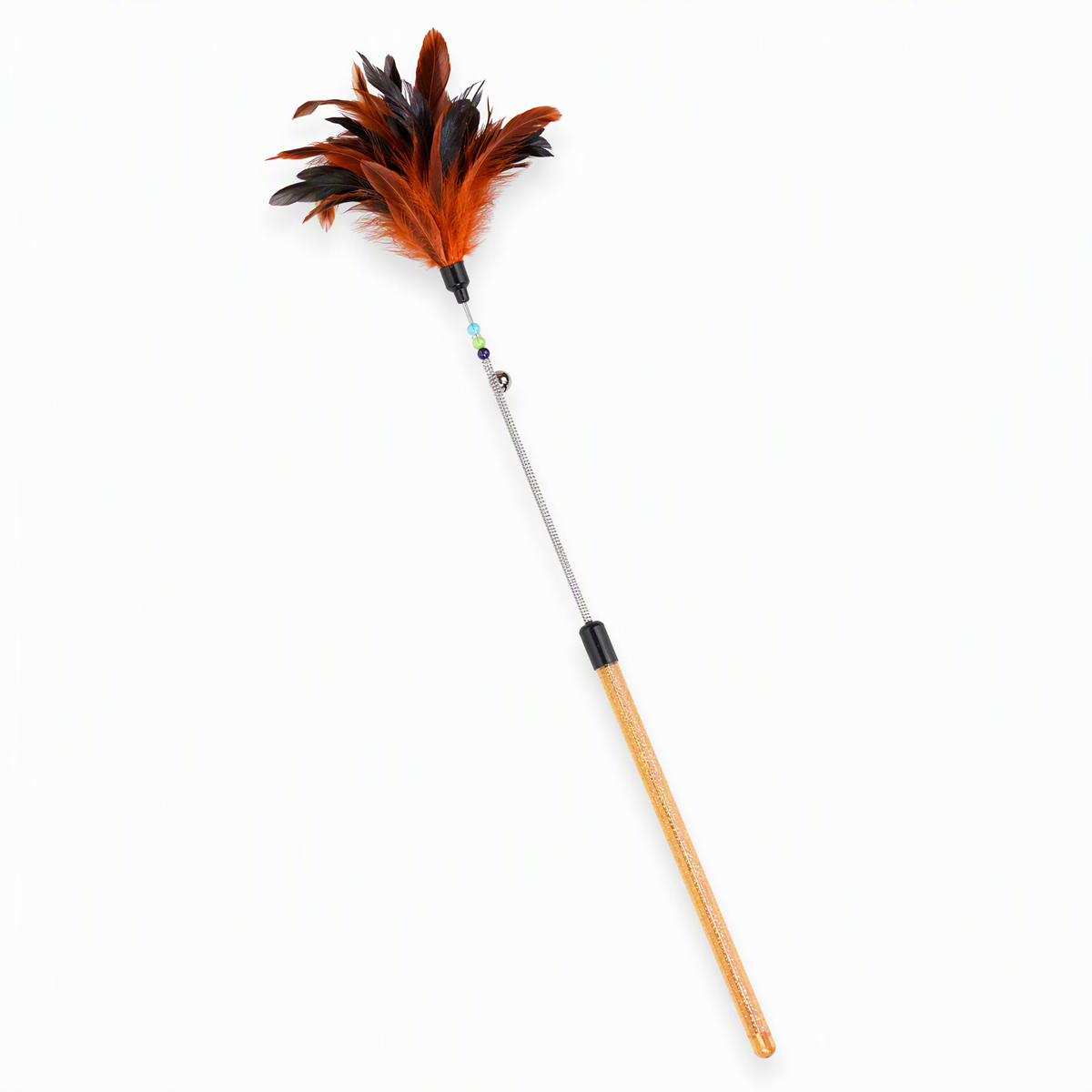 Feather teaser wand for cats with bells and beads