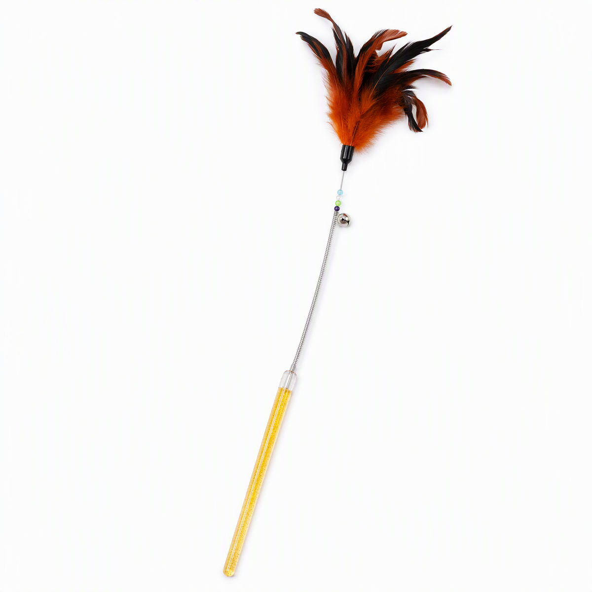 Feather teaser wand with spring wire and sparkle handle