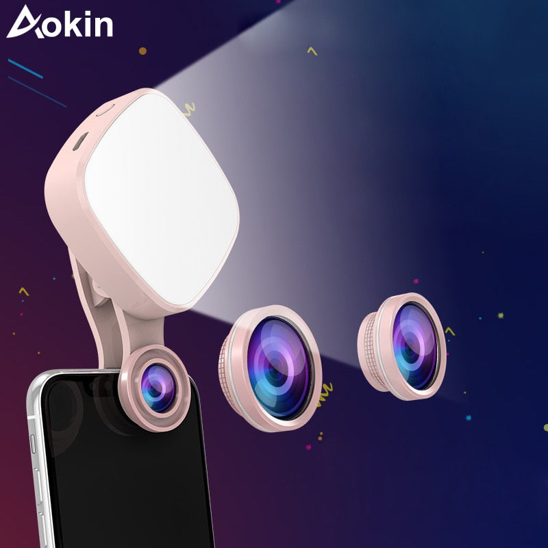 Selfie Ring Light with HD 3 in 1 Fisheye Wide Angle Macro Lens Flash - Popular Gadget Fun